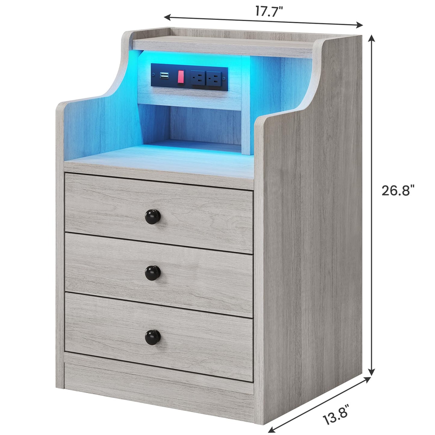 LED Nightstand with Charging Station, Gray