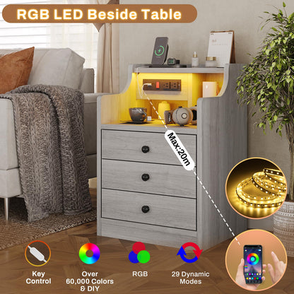 LED Nightstand with Charging Station, Gray