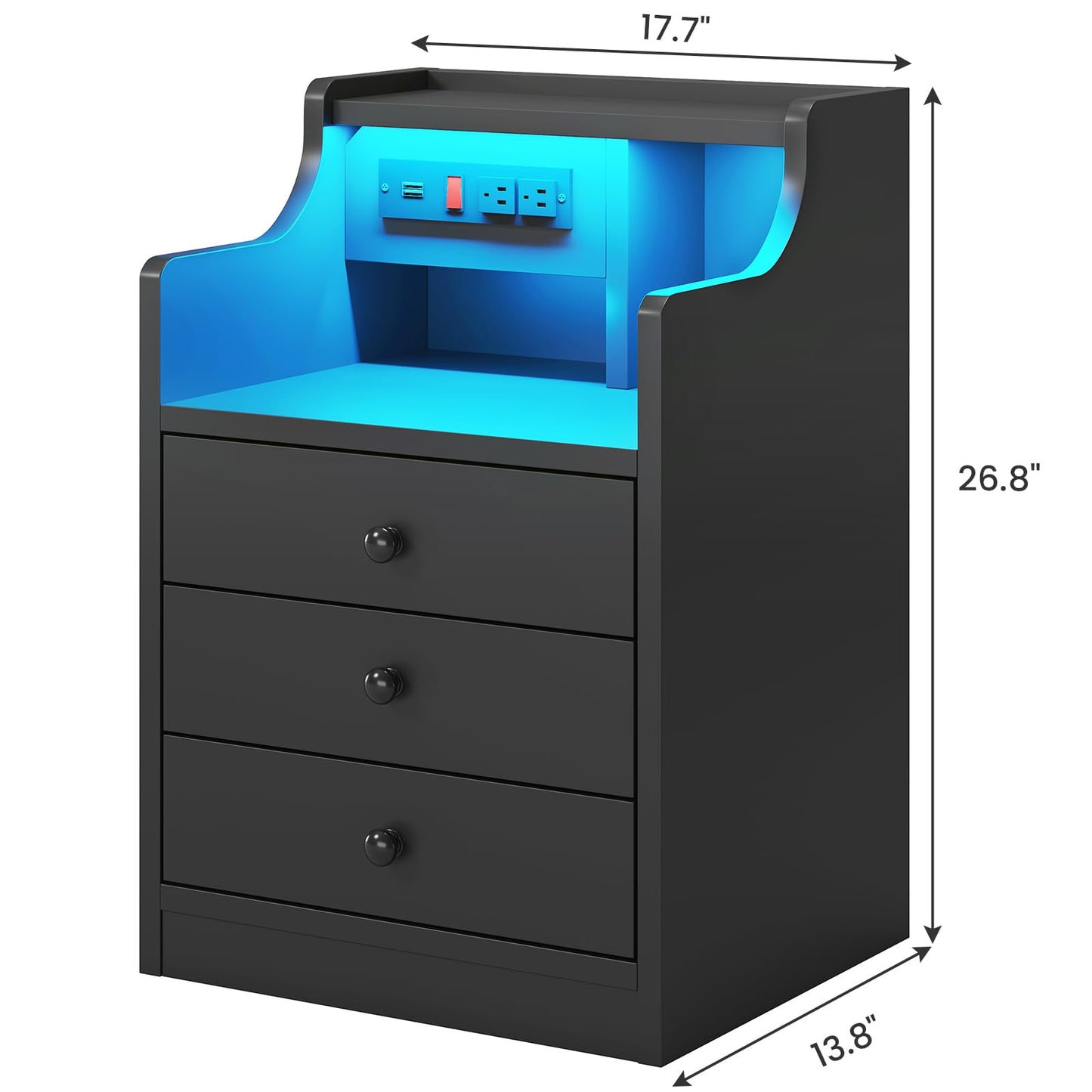 LED Nightstand with Charging Station, Black