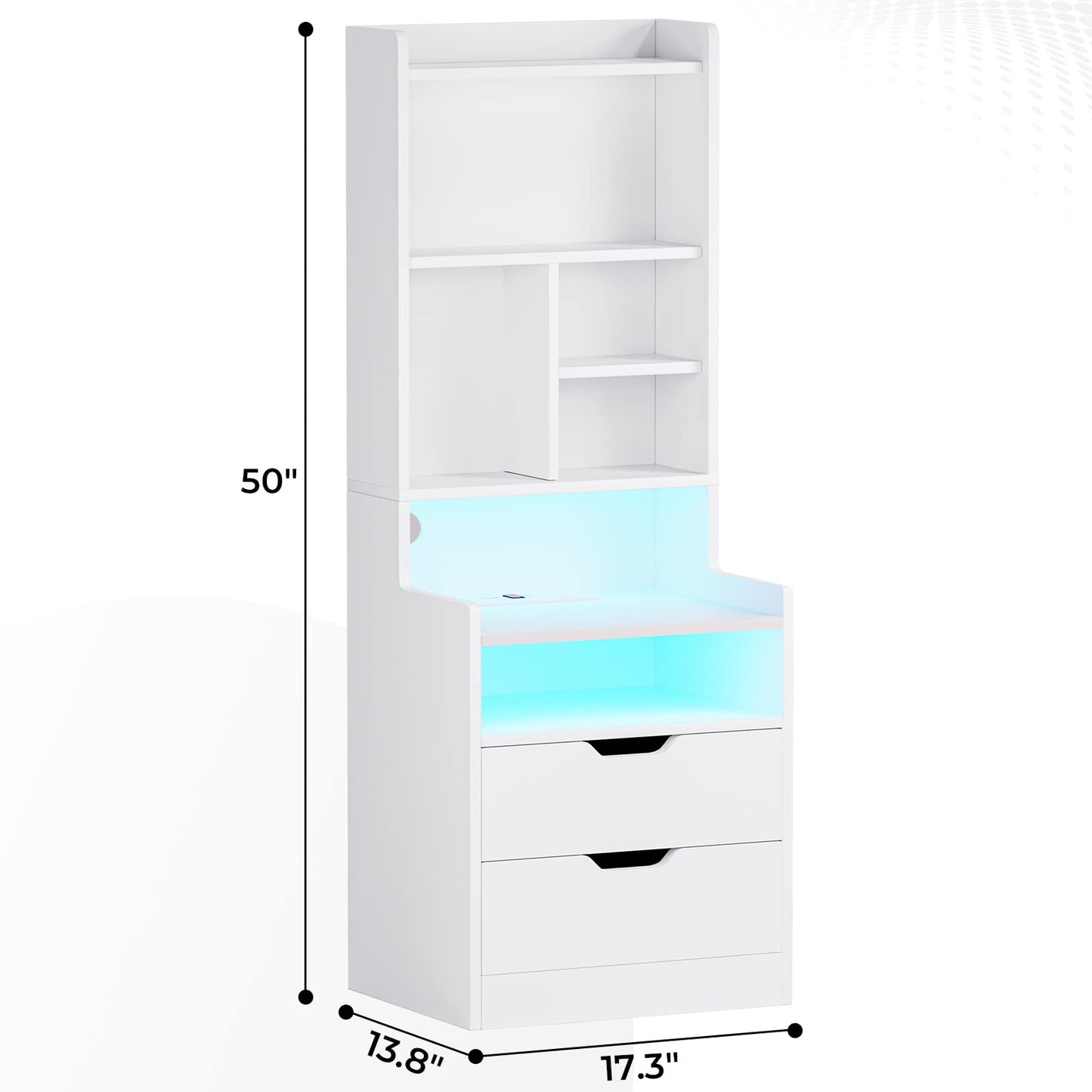 LED Tall Nightstand with Charging Station, White