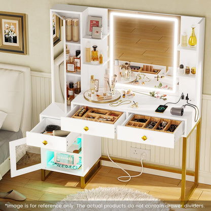 Makeup Vanity Desk with Full-Length Mirror & Lighted LED Mirror, White