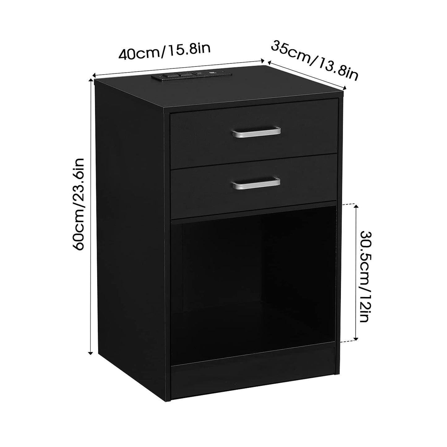 LED Nightstands Set of 2 with Charging Station, Black